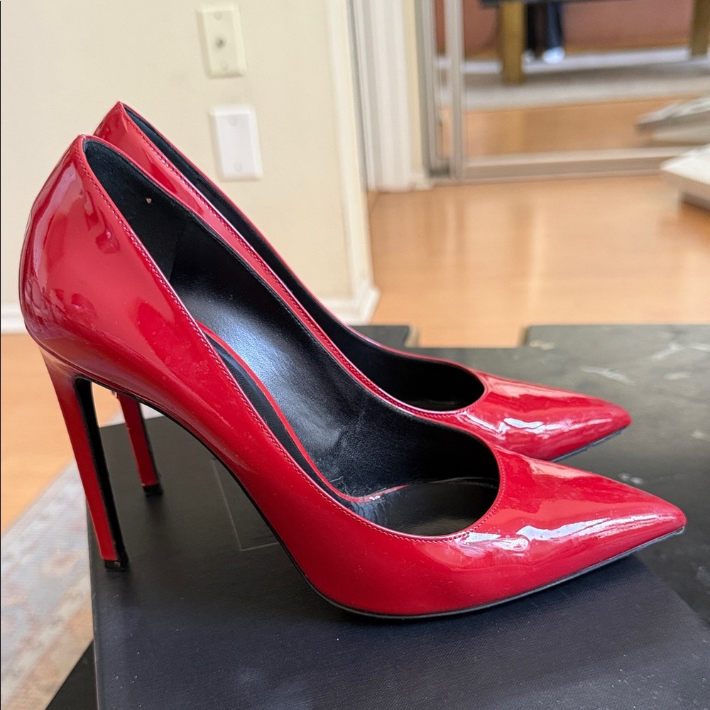 Red Patent Pointed-Toe Stiletto Pumps
